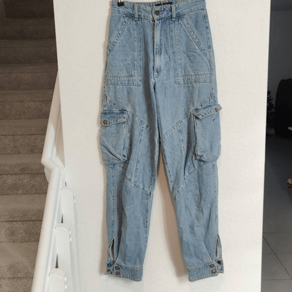 Retrofete Denim - Retrofete Jeans Womens 23 Cargo High Rise Blue Denim Pockets Light Wash